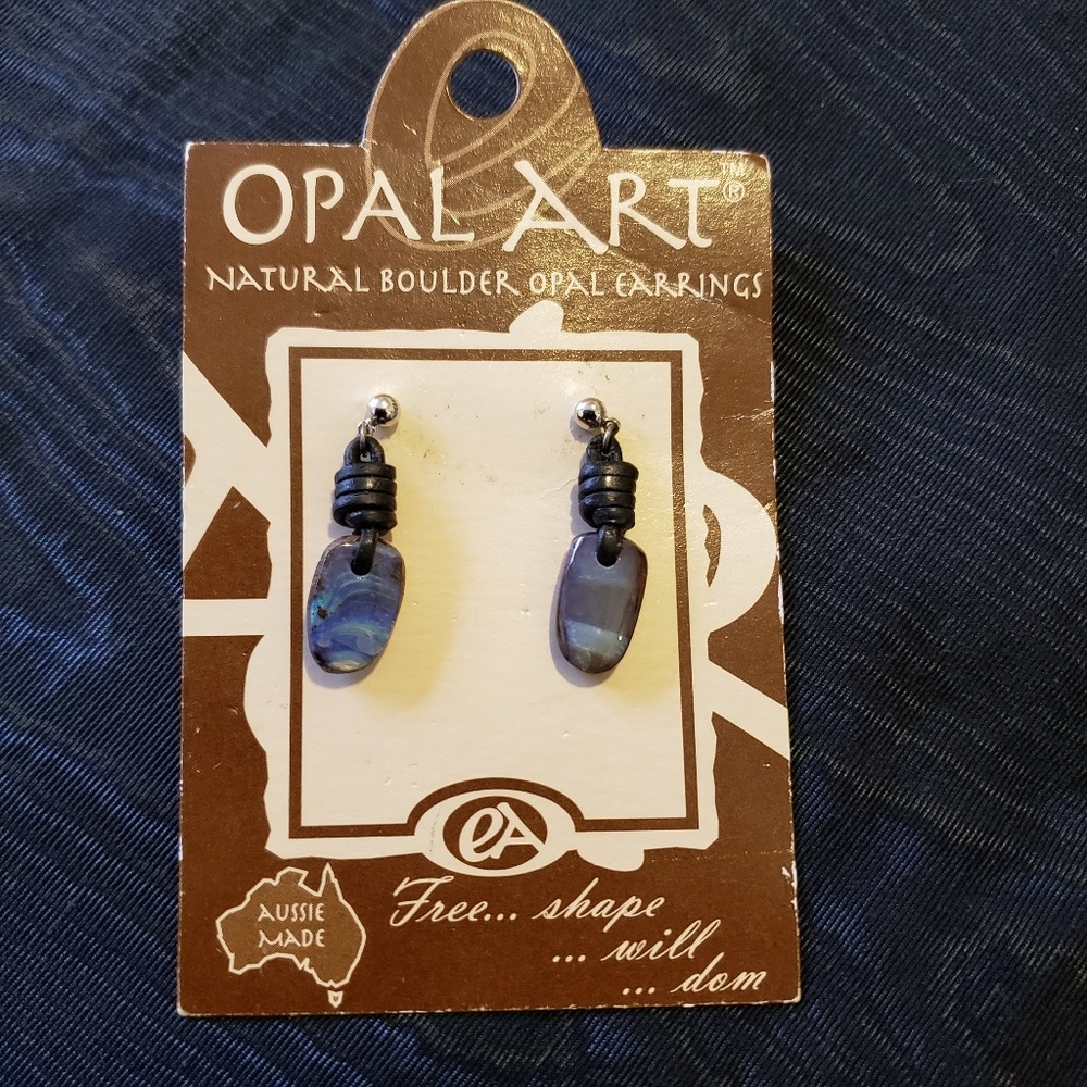 RARE! Australian Natural Boulder Opal Earrings & Greek Leather